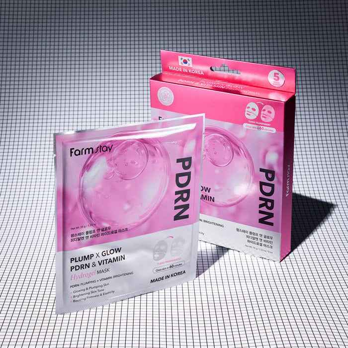 FARMSTAY PLUMP X GLOW PDRN & VITAMIN HYDROGEL MASK 35g × 5pcs
