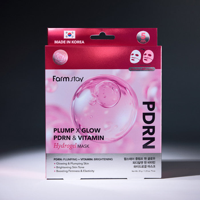 FARMSTAY PLUMP X GLOW PDRN & VITAMIN HYDROGEL MASK 35g × 5pcs