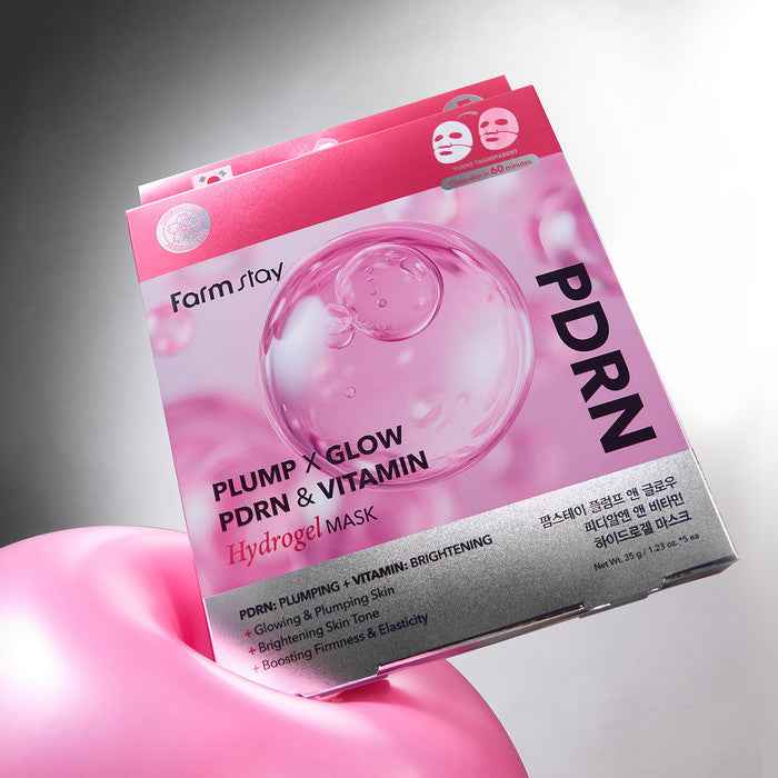 FARMSTAY PLUMP X GLOW PDRN & VITAMIN HYDROGEL MASK 35g × 5pcs
