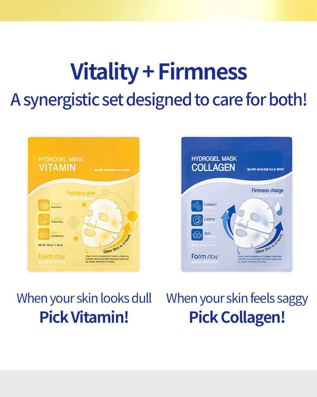 FARMSTAY HYDROGEL MASK SHEET DUO SET (COLLAGEN, VITAMIN) 4pcs (Copy)